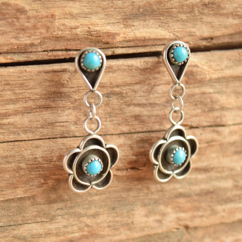 Turquoise Drop Flower Stud Earrings